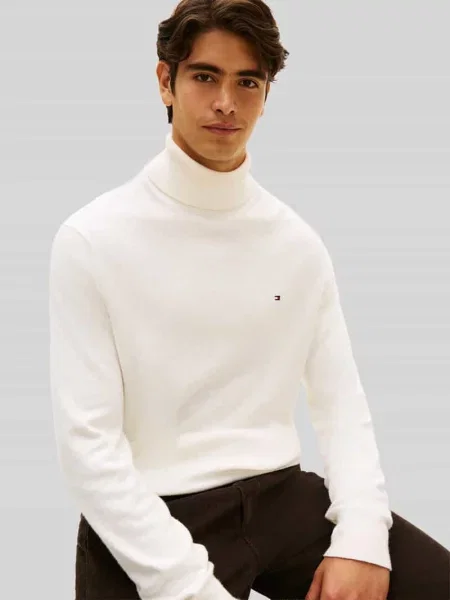 Golf o kroju regular fit z mieszanki bawełny i kaszmiru Tommy Hilfiger biały