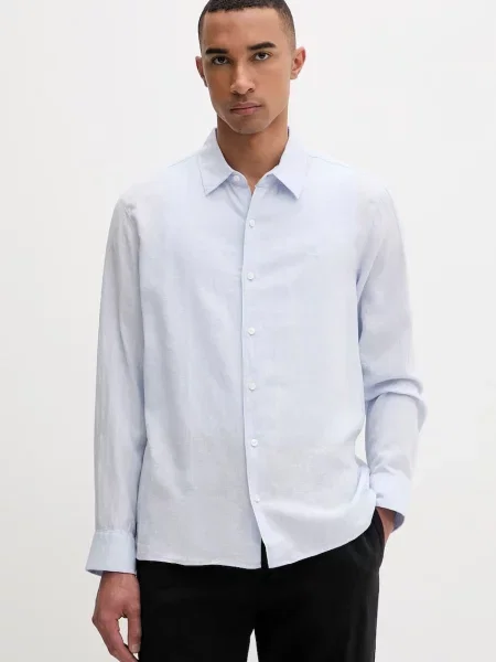 Calvin Klein košile se lnem modrá