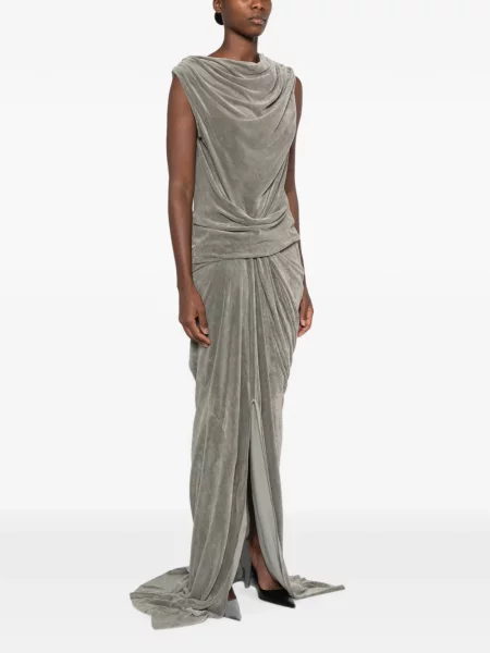 Rochie maxi Rick Owens de catifea drapată gri
