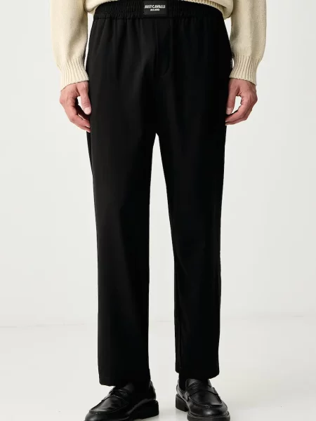 Just Cavalli pantaloni straight pentru bărbați cu amestec de lână negru