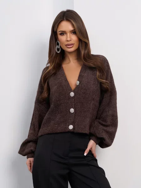 Кардиган ISSA Plus комбінований верх коричневий