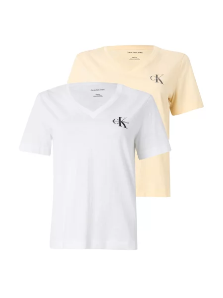 Calvin Klein Jeans Tricou galben pastel / negru alb
