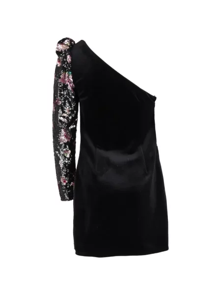 Rochie mini Self-portrait de catifea cu un umăr gol de costum negru