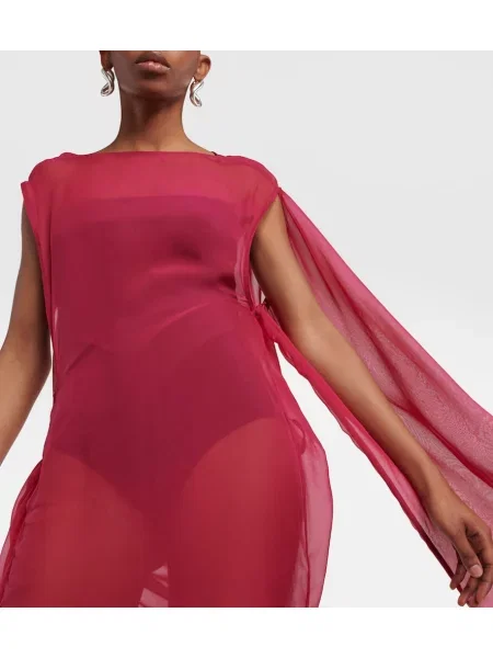 Rochie maxi Rick Owens de mătase drapată de costum roz