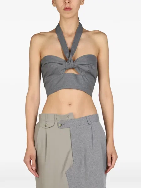 Top 1/off cu gât halter gri