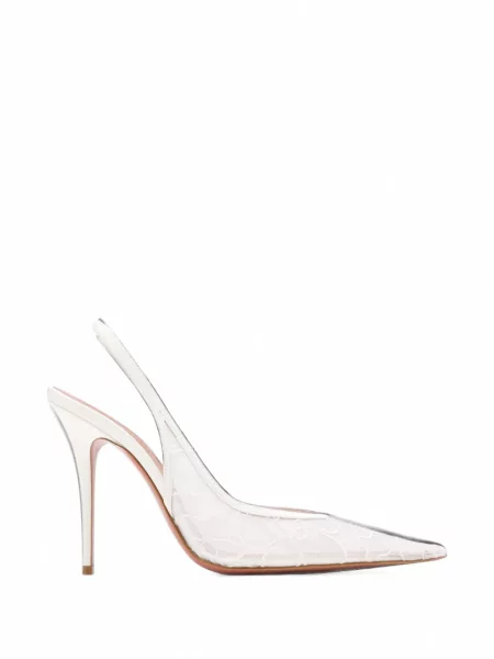 Pantofi cu toc Amina Muaddi din dantelă slingback alb