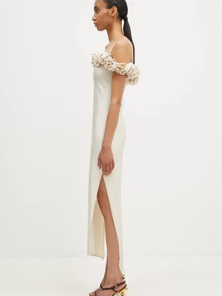 Сукня Coperni Ruffle Dress maxi облягаюча бежевий