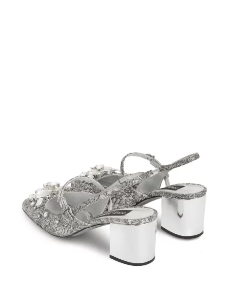 Siuvinėtos bateliai Dolce & Gabbana slingback sidabrinė