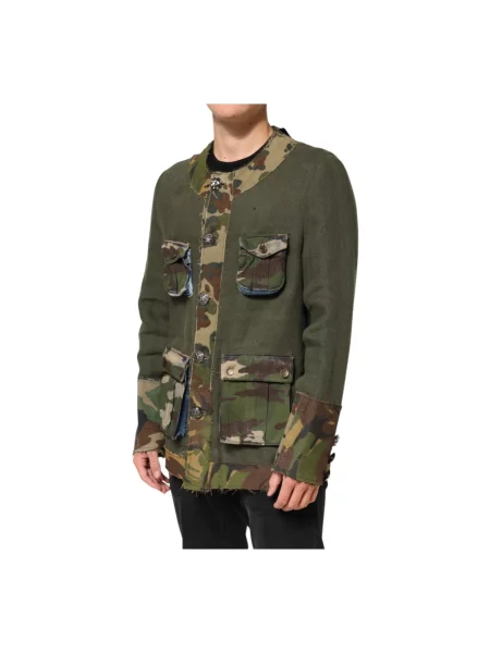 Lniana kurtka puchowa Dolce And Gabbana w kamuflażu brązowa