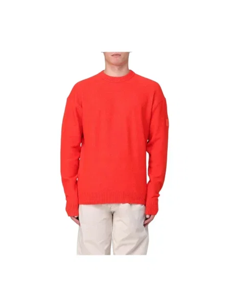 Sweter Calvin Klein wełniany z logo pomarańczowy
