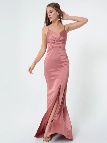 Cu centură rochie de seară Lafaba din satin roz