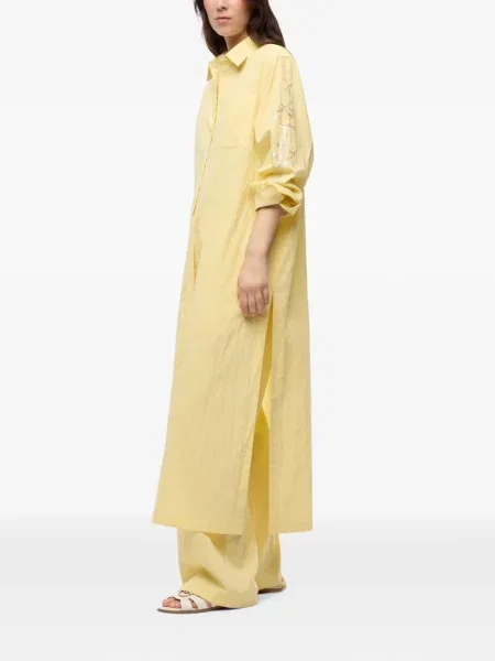 Lung rochie Pinko cu broderie cu dungi galben