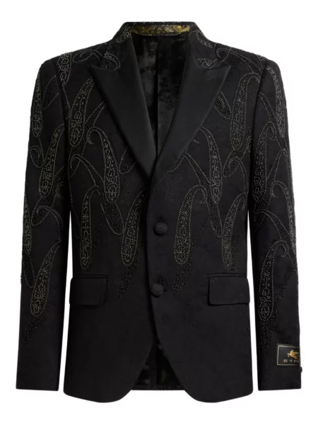 Geacă Etro cu broderie cu model paisley din jacard negru