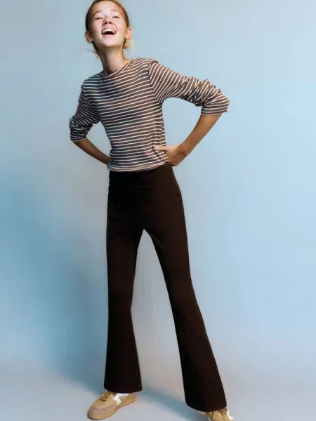 Legginsy z wywijaną talią Dzieci 12 MANGO KIDS brązowy
