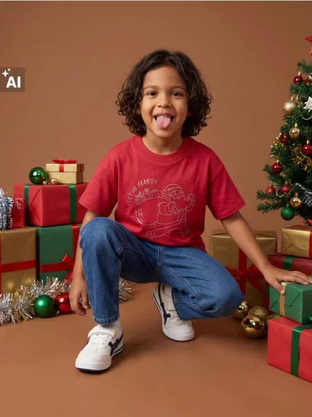 Sinsay tričko s potiskem Santa Clause burgundy