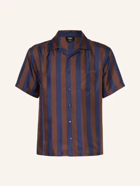 Fendi Košile Comfort Fit Z Hedvábí tmavě / tmavě hnědá modrá