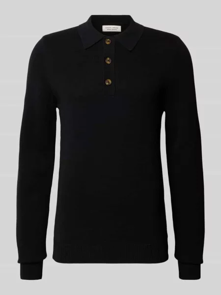 Sweter z dzianiny z kołnierzykiem polo model ‘ABEL’ Casual Friday czarny