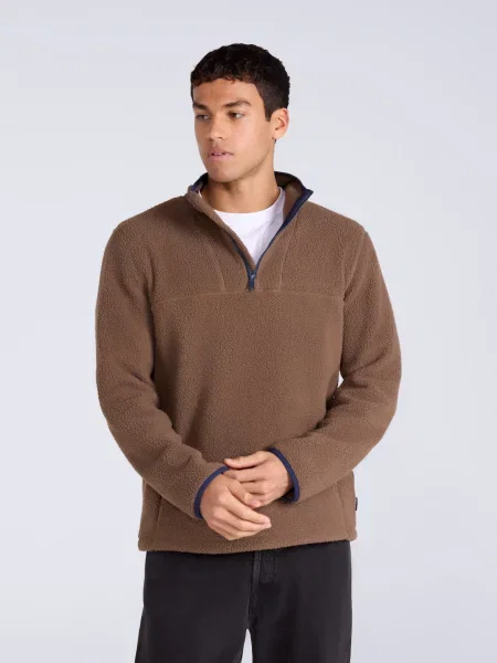 Alfie bluza polarowa Borg z zamkiem pod szyją Brown brązowy