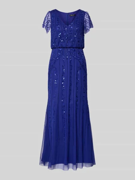 Sukienka wieczorowa z perełkami i cekinami Adrianna Papell niebieska