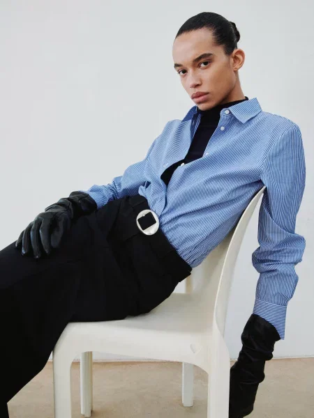 Рубашка Mango из лиоцела голубая