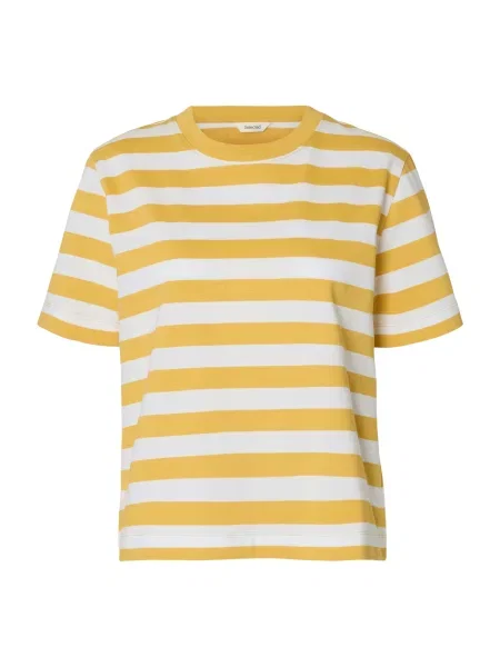 SELECTED Tricou SLFESSENTIAL galben alb