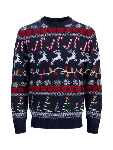 Jack & Jones Junior Pulover JJXMAS SANTA bleumarin / portocaliu homar / roşu închis alb