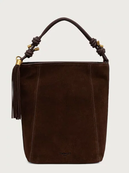 Twinset geantă shopper pentru femei din piele maro