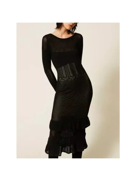 Sukienka Twinset w grochy z falbankami czarna