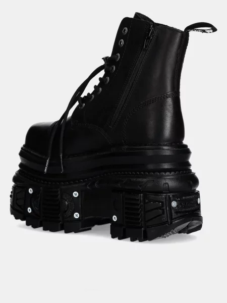 New Rock bocanci de piele CRUST NEGRO + TANK NEGRO TORNILLOS femei cu platforma negru