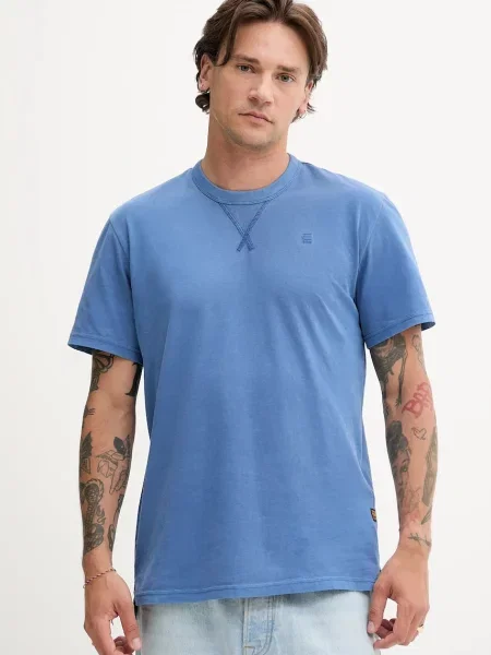 Тениска G-Star Raw зелено с изчистен дизайн синьо