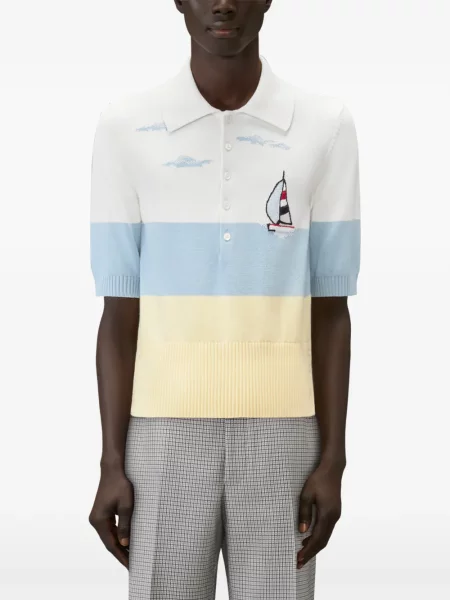 Tricou polo Thom Browne din jerseu alb