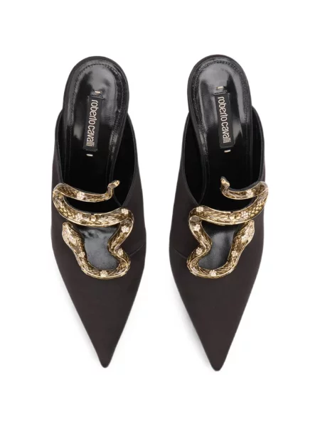 Papuci tip mules Roberto Cavalli cu model piele de șarpe negru