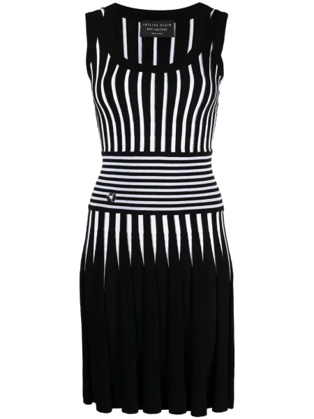 Rochie tricotată Philipp Plein cu dungi tricotate cu imagine negru