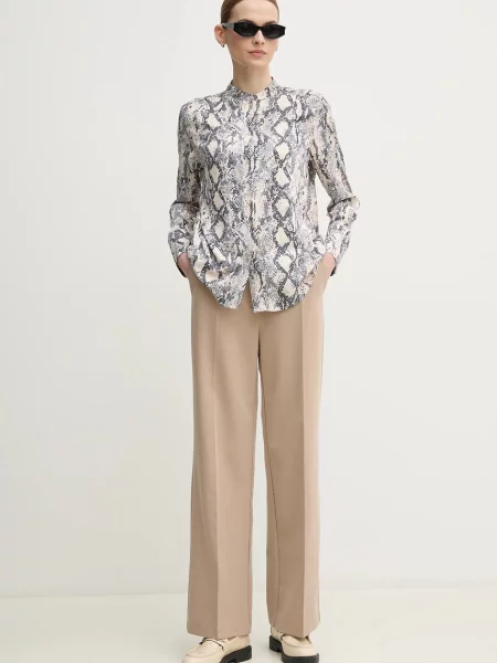 OUI koszula regular ze stójką beżowy