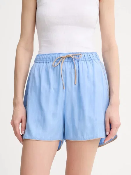 Šortky s příměsí lnu MUNTHE UPPI high waist modrá