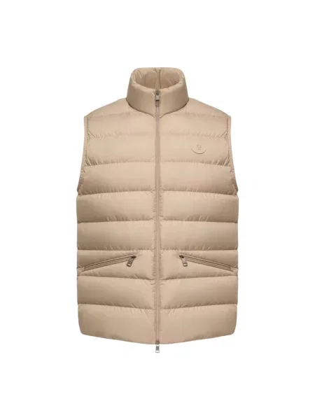 Kamizelka puchowa Moncler skórzana beżowa