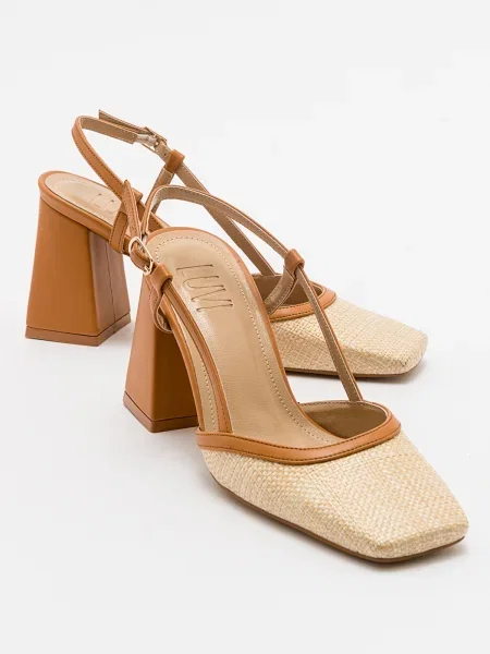 Pantofi cu toc Luvishoes fără toc de paie maro