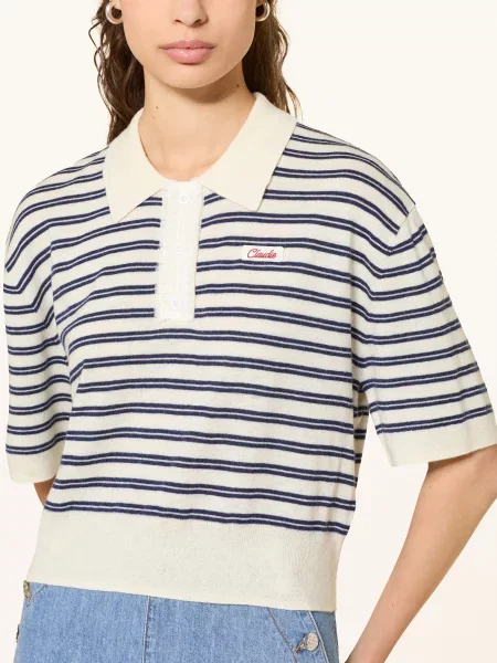 Claudie Pierlot Dzianinowa Koszulka Polo Z Falbanami weiss granatowe