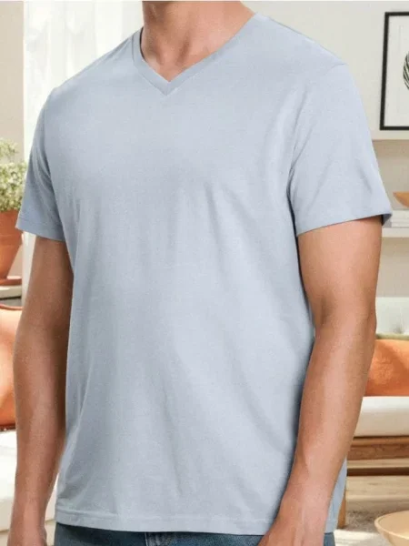 Sinsay Koszulka basic z dekoltem w serek błękitny