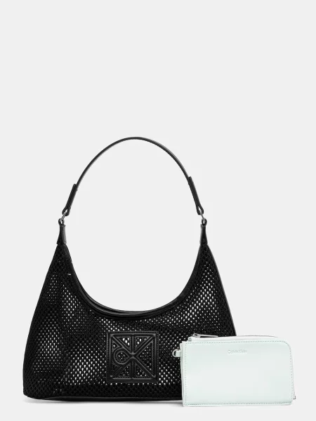 Calvin Klein Kabelka Emblem Mesh Shoulder Bag čierna