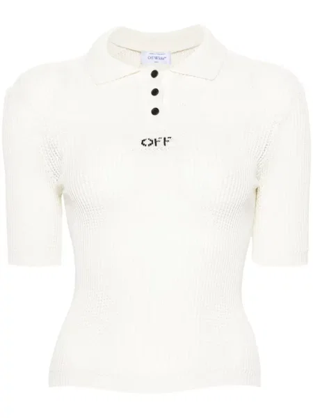 Tricou polo Off-white cu broderie alb