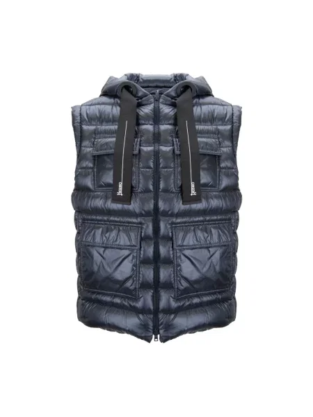 Krótka kamizelka puchowa Herno z kapturem niebieska