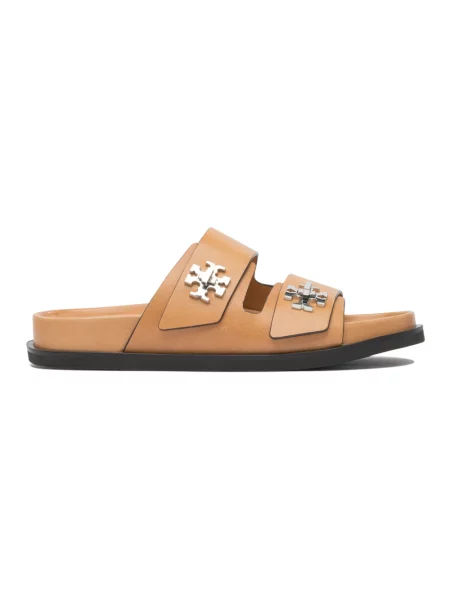 Klapki Tory Burch skórzane beżowe