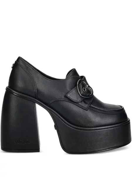 Pantofi cu toc Buffalo cu platformă cu cataramă cu motiv cu inimi negru
