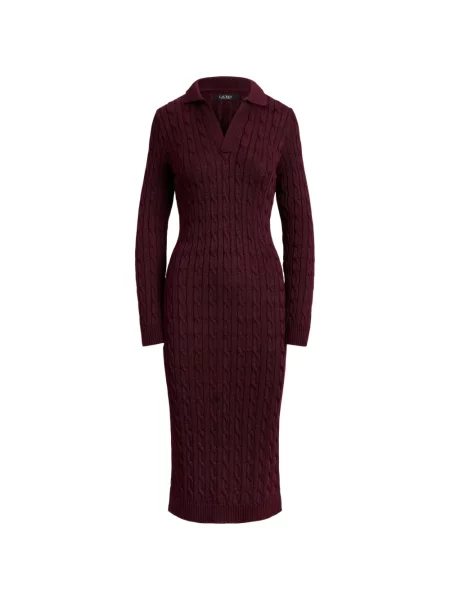Gulerat rochie midi Lauren Ralph Lauren tricotate roșu