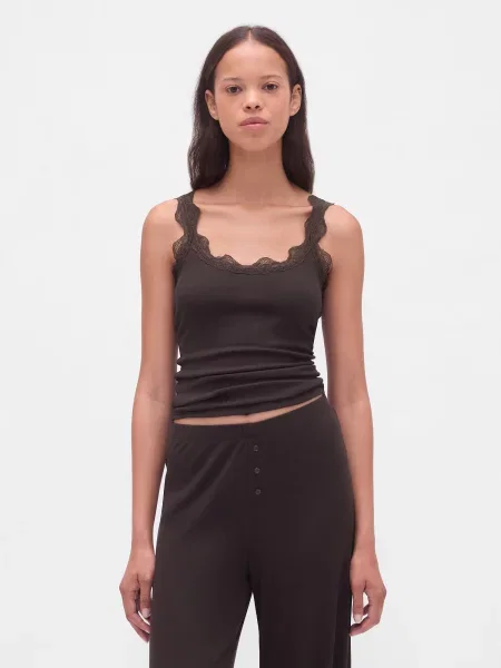 Top Gap s čipko rjava