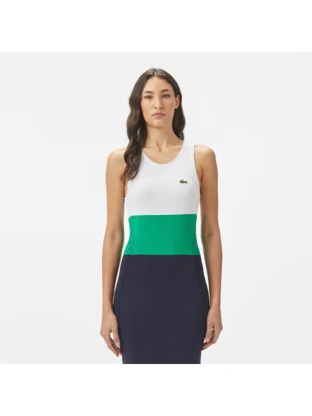 Lacoste Sukienka Z Okrągłym Dekoltem Bez Rękawów Z Blokadą Koloru Slim Fit granatowa