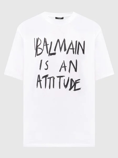 Футболка з контрастним принтом Balmain біла