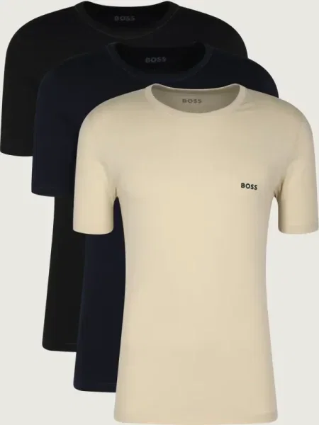 BOSS Tricou Classic ecru / albastru marin negru