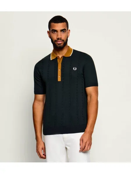 Póló FRED PERRY Cable Knit Shirt Night Green M zöld